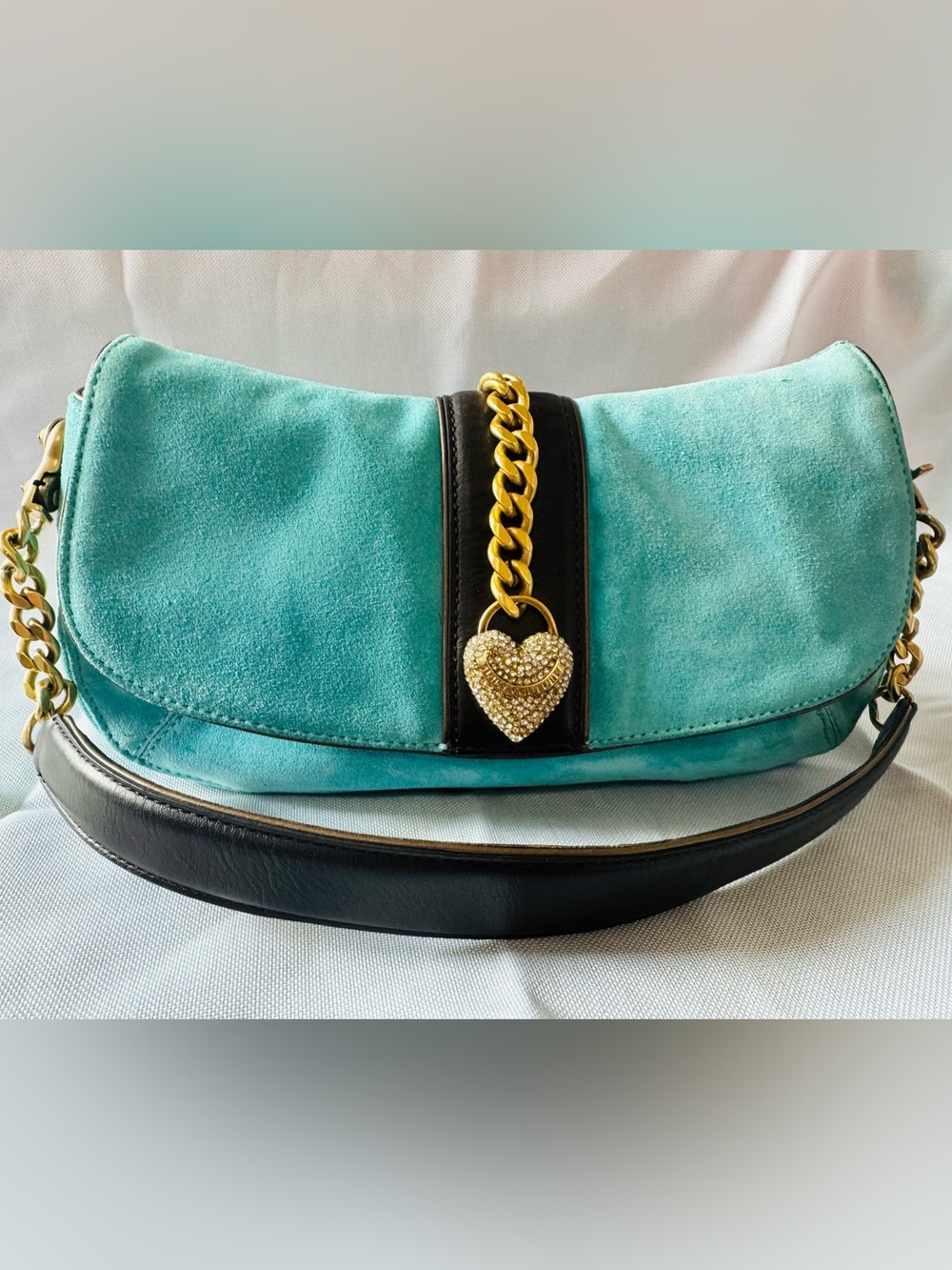 Rare Juicy Couture Y2K Teal Velour Rhinestone Darling Couture Shoulder Bag